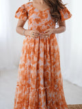 Gorgeous Orange Shibori Printed Georgette Casual Wear Dress - Zeel Clothing