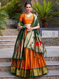 Gorgeous Orange Zari Weaving Paithani Lehenga Choli With Dupatta - Zeel Clothing