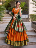 Gorgeous Orange Zari Weaving Paithani Lehenga Choli With Dupatta - Zeel Clothing