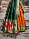 Gorgeous Orange Zari Weaving Paithani Lehenga Choli With Dupatta - Zeel Clothing