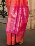 Gorgeous Peach Silk Zari Weaving Wedding Wear Saree With Blouse - Zeel Clothing