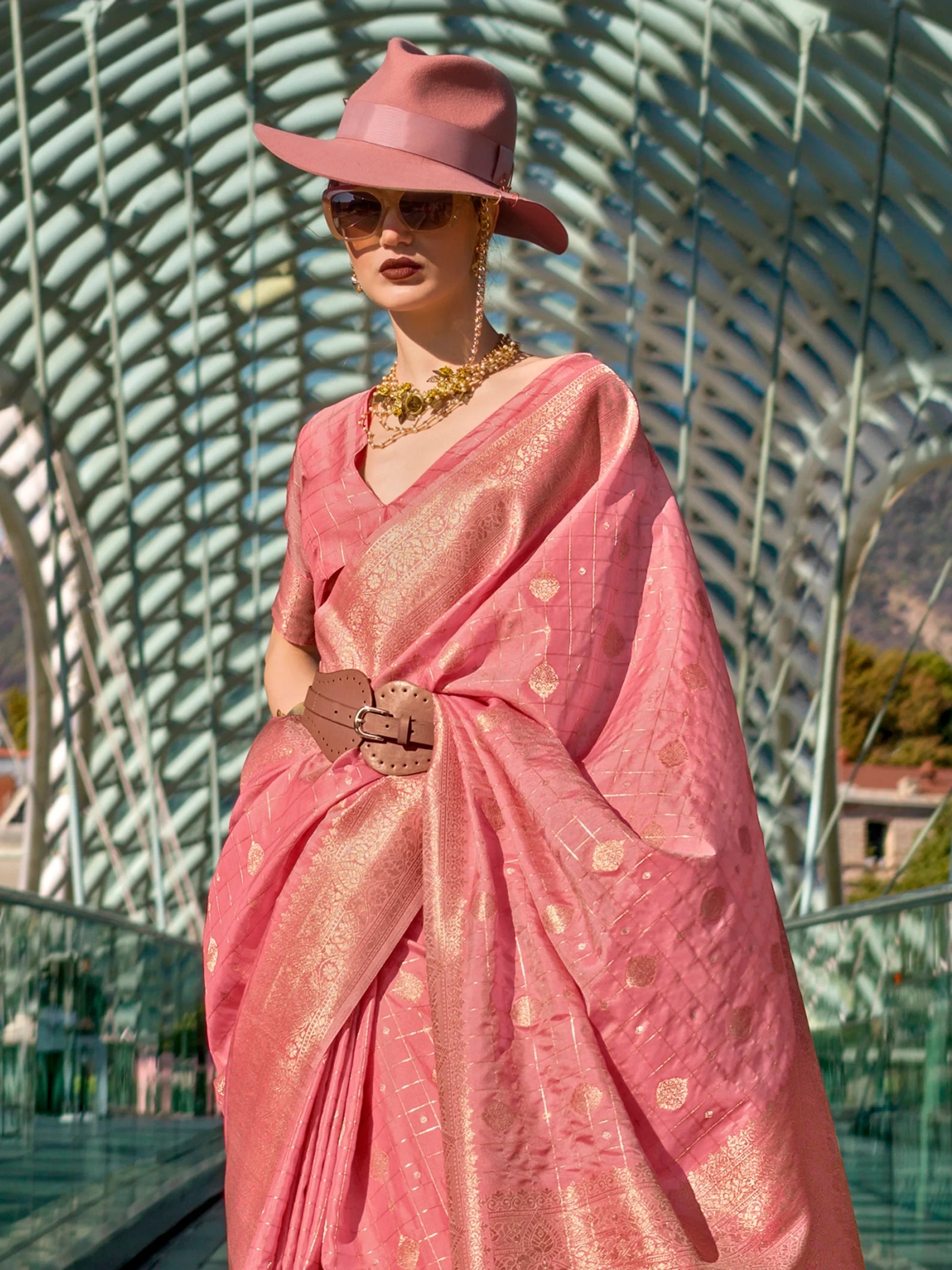 Gorgeous Peach Zari Weaving Silk Festival Wear Saree With Blouse - Zeel Clothing