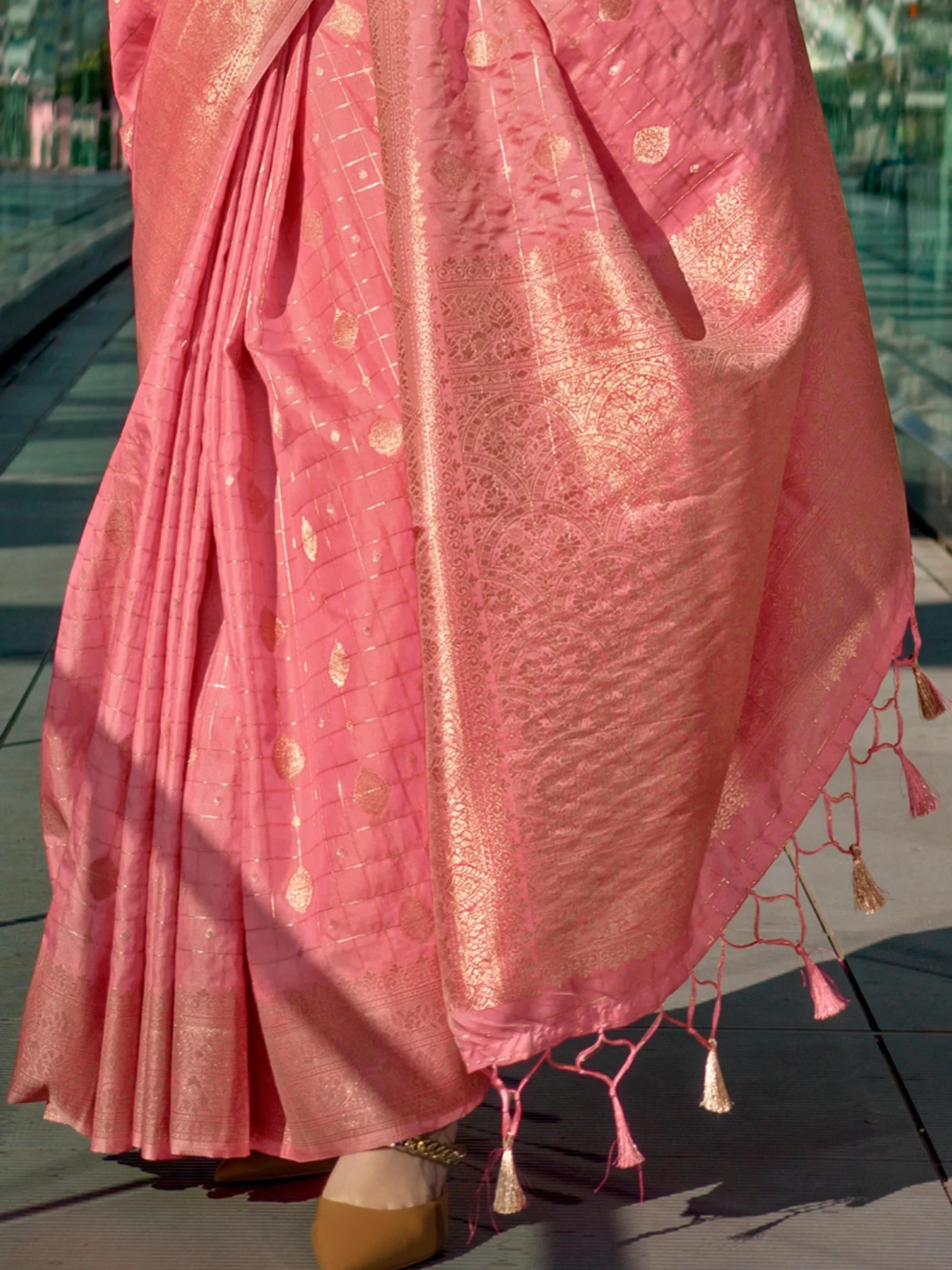 Gorgeous Peach Zari Weaving Silk Festival Wear Saree With Blouse - Zeel Clothing