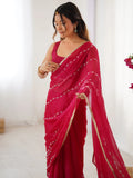 Gorgeous Pink Beads Work Chiffon Event Wear Saree With Blouse - Zeel Clothing