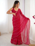 Gorgeous Pink Beads Work Chiffon Event Wear Saree With Blouse - Zeel Clothing