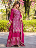 Gorgeous Pink Chinnon Sequins Work Palazzo Suit With Dupatta - Zeel Clothing