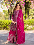 Gorgeous Pink Chinnon Sequins Work Palazzo Suit With Dupatta - Zeel Clothing