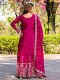 Gorgeous Pink Chinnon Sequins Work Palazzo Suit With Dupatta - Zeel Clothing