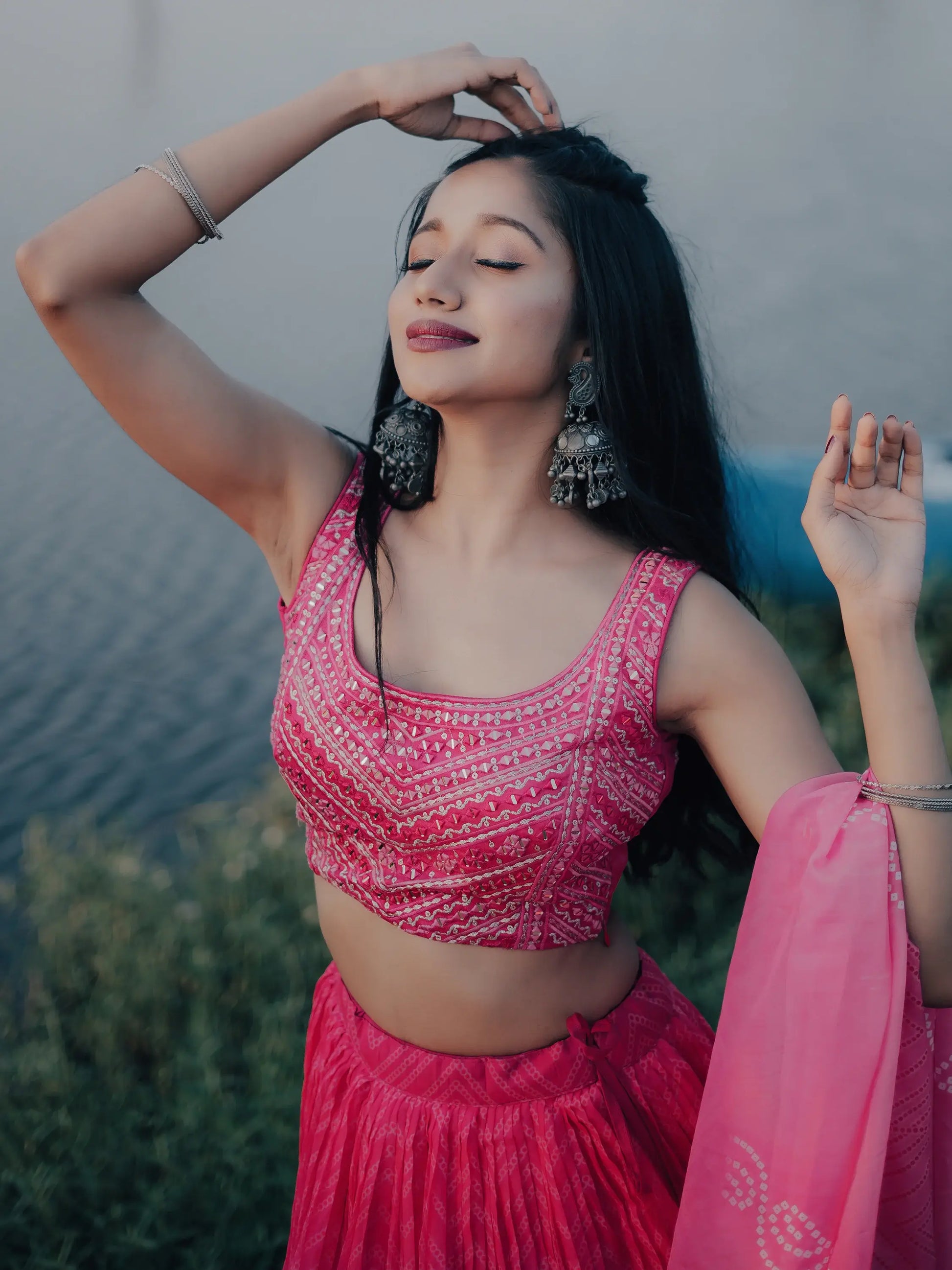 Gorgeous Pink Digital Printed Organza Sangeet Wear Lehenga Choli - Zeel Clothing
