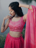 Gorgeous Pink Digital Printed Organza Sangeet Wear Lehenga Choli - Zeel Clothing