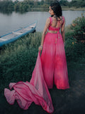 Gorgeous Pink Digital Printed Organza Sangeet Wear Lehenga Choli - Zeel Clothing