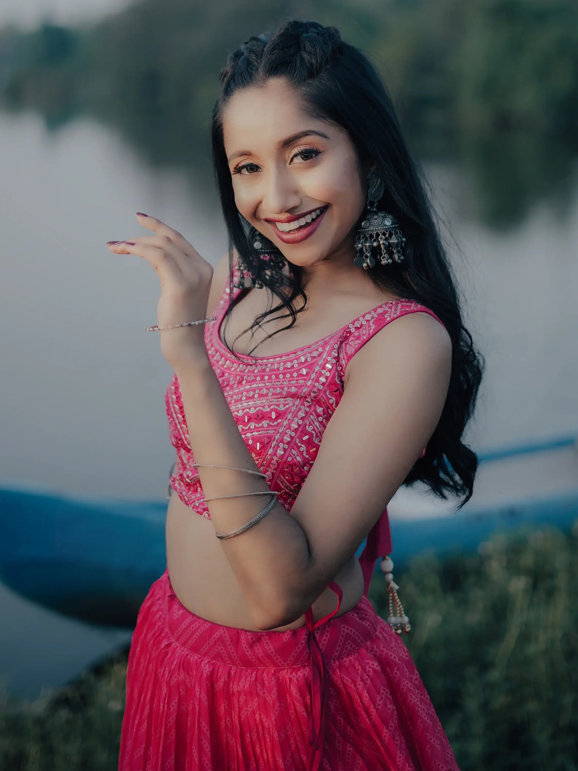 Gorgeous Pink Digital Printed Organza Sangeet Wear Lehenga Choli - Zeel Clothing