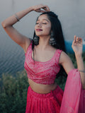 Gorgeous Pink Digital Printed Organza Sangeet Wear Lehenga Choli - Zeel Clothing