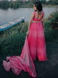 Gorgeous Pink Digital Printed Organza Sangeet Wear Lehenga Choli - Zeel Clothing