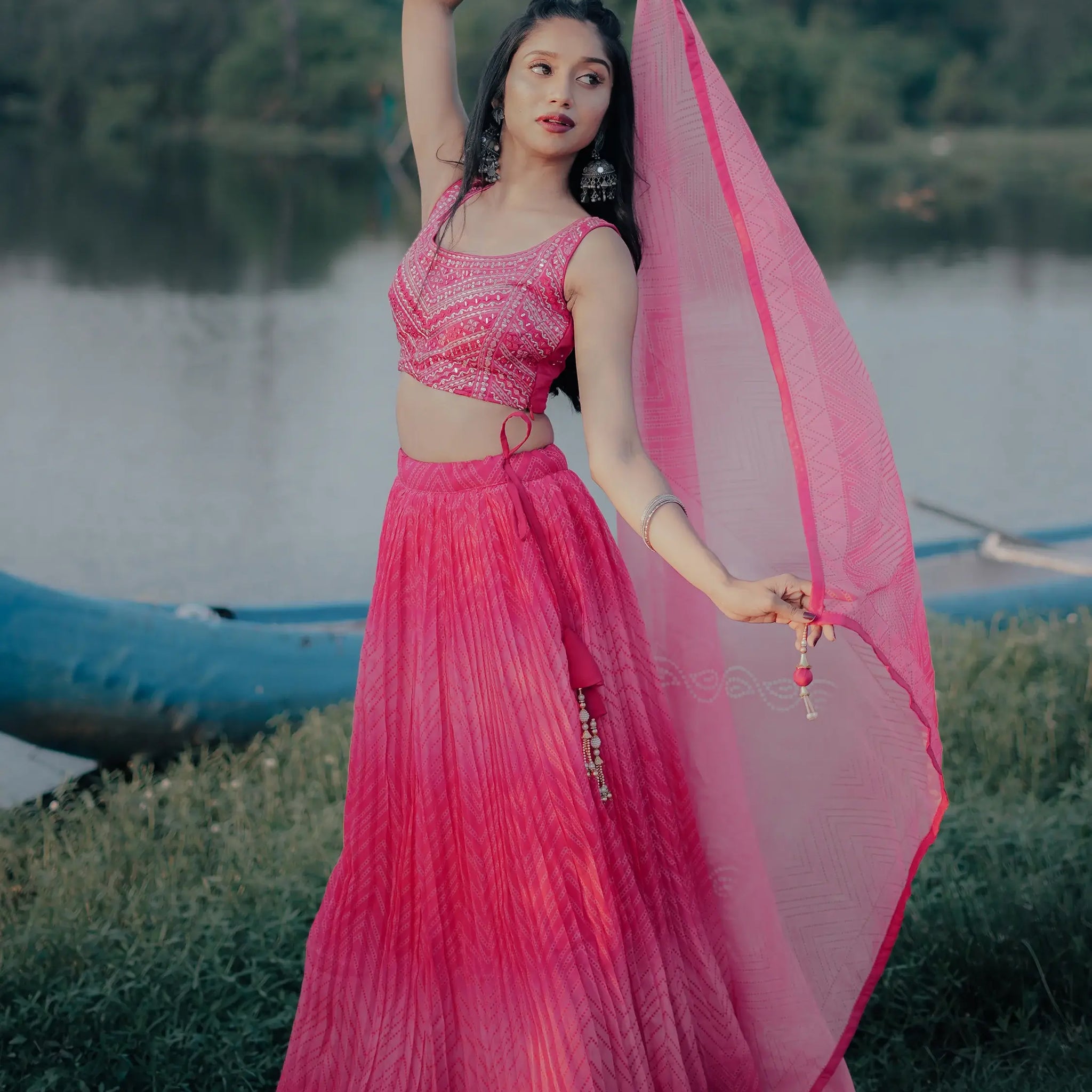 Gorgeous Pink Digital Printed Organza Sangeet Wear Lehenga Choli - Zeel Clothing