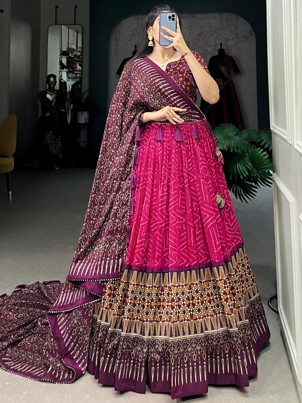 Gorgeous Pink Digital Printed Tussar Silk Lehenga Choli With Dupatta - Zeel Clothing