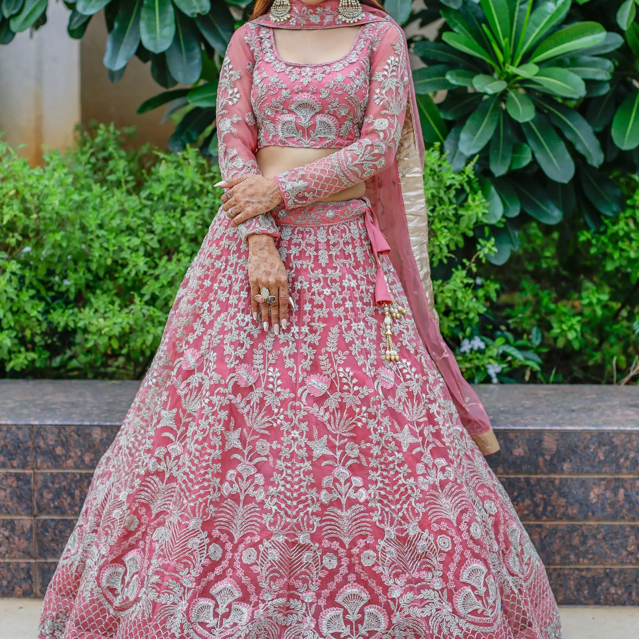 Gorgeous Pink Dori Work Net Engagement Wear Lehenga Choli - Zeel Clothing