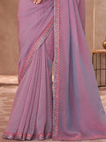 Gorgeous Pink Embroidered Border Work Georgette Designer Saree With Blouse - Zeel Clothing