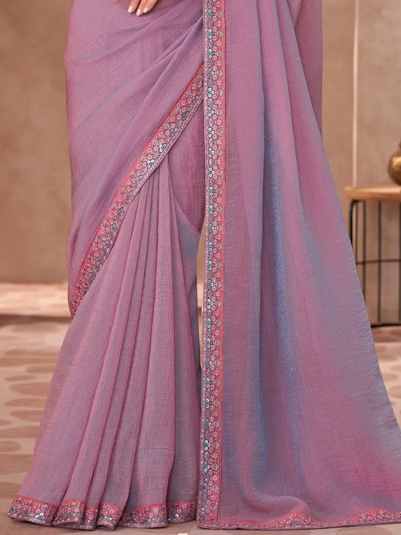 Gorgeous Pink Embroidered Border Work Georgette Designer Saree With Blouse - Zeel Clothing