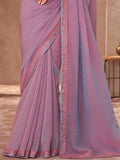 Gorgeous Pink Embroidered Border Work Georgette Designer Saree With Blouse - Zeel Clothing