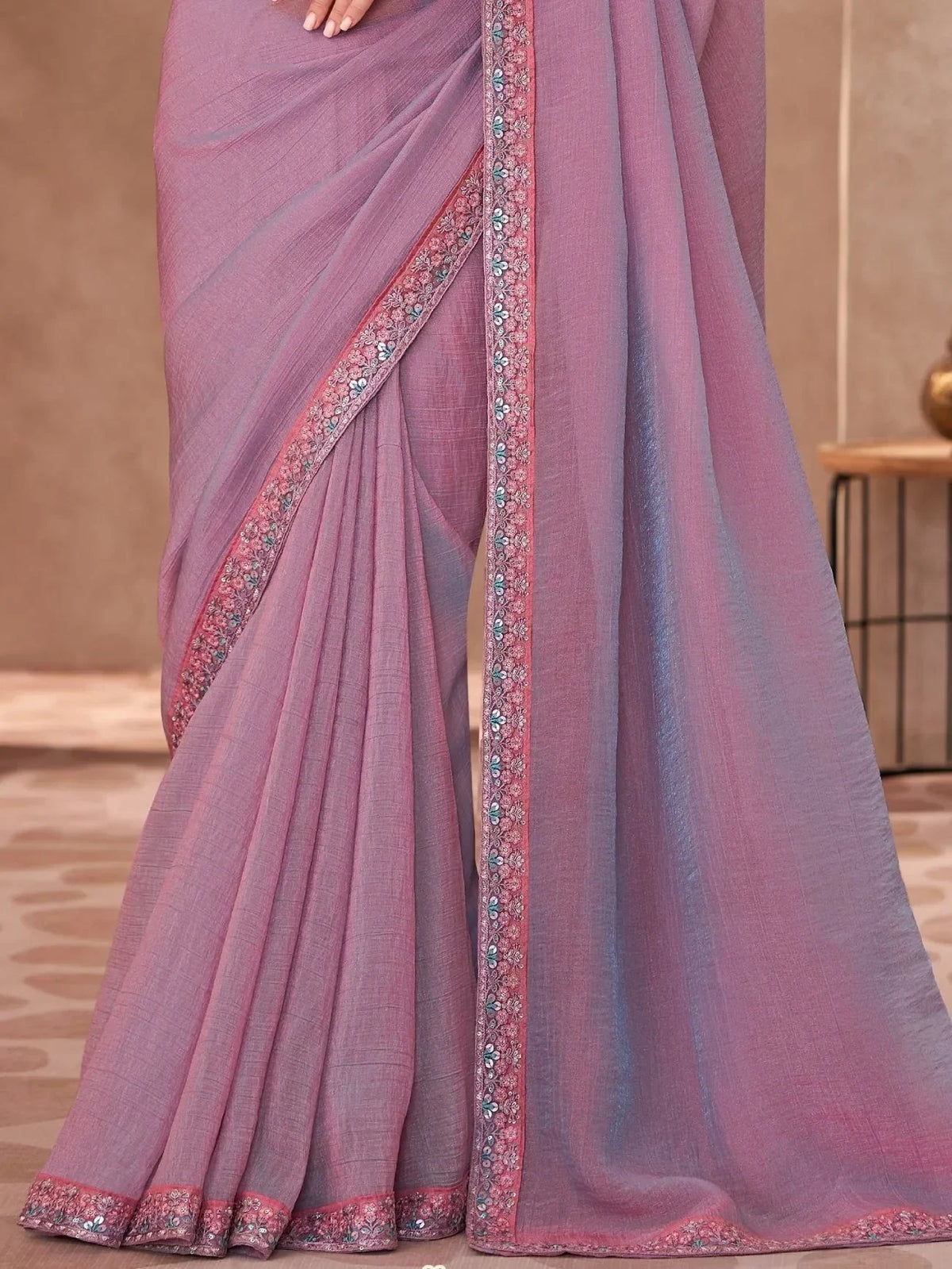 Gorgeous Pink Embroidered Border Work Georgette Designer Saree With Blouse - Zeel Clothing