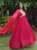 Gorgeous Pink Embroidered Georgette Traditional Gown With Dupatta - Zeel Clothing