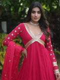 Gorgeous Pink Embroidered Georgette Traditional Gown With Dupatta - Zeel Clothing