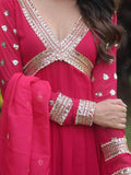 Gorgeous Pink Embroidered Georgette Traditional Gown With Dupatta - Zeel Clothing
