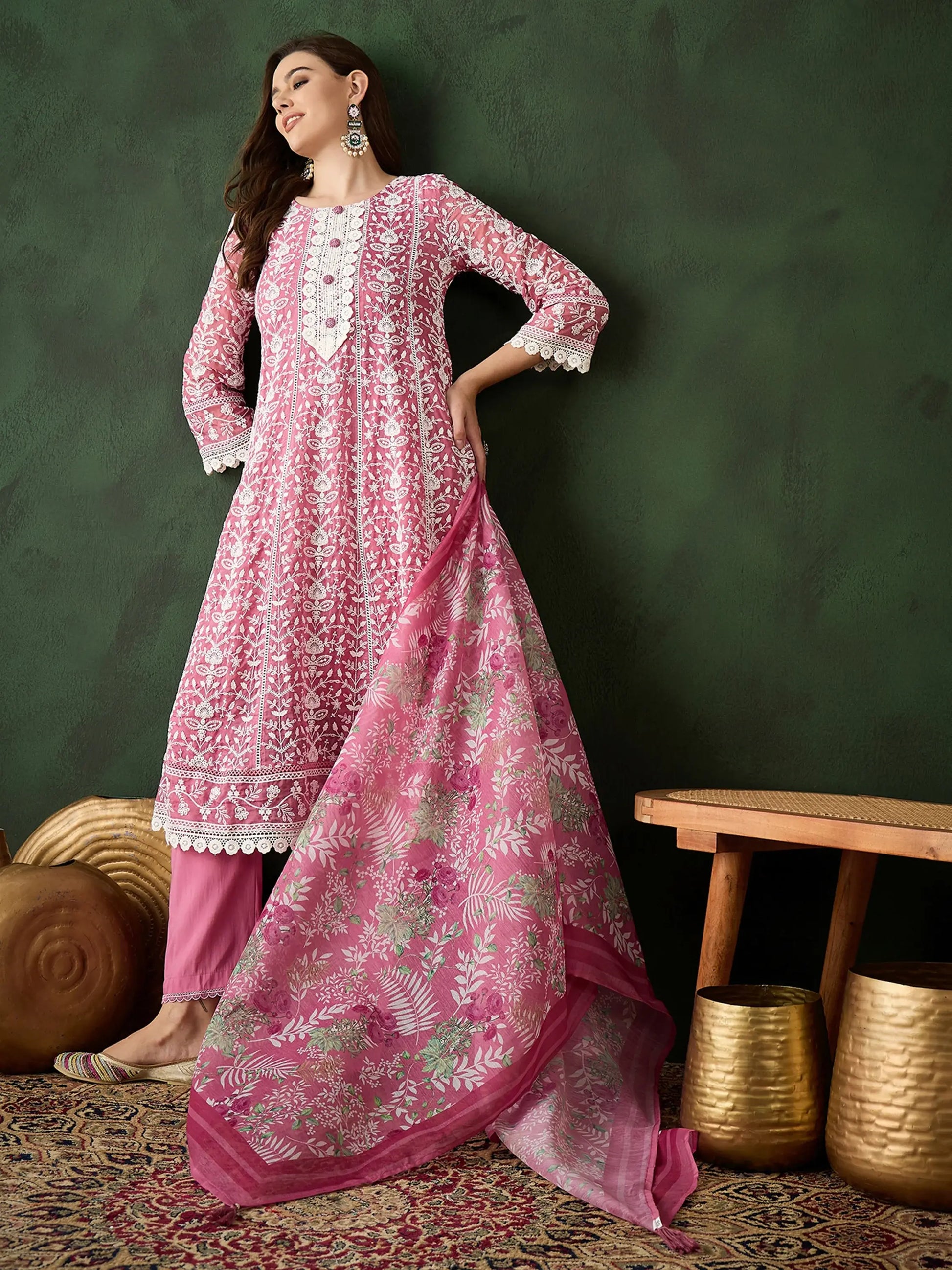 Gorgeous Pink Embroidered Organza Festival Wear Pant Suit - Zeel Clothing