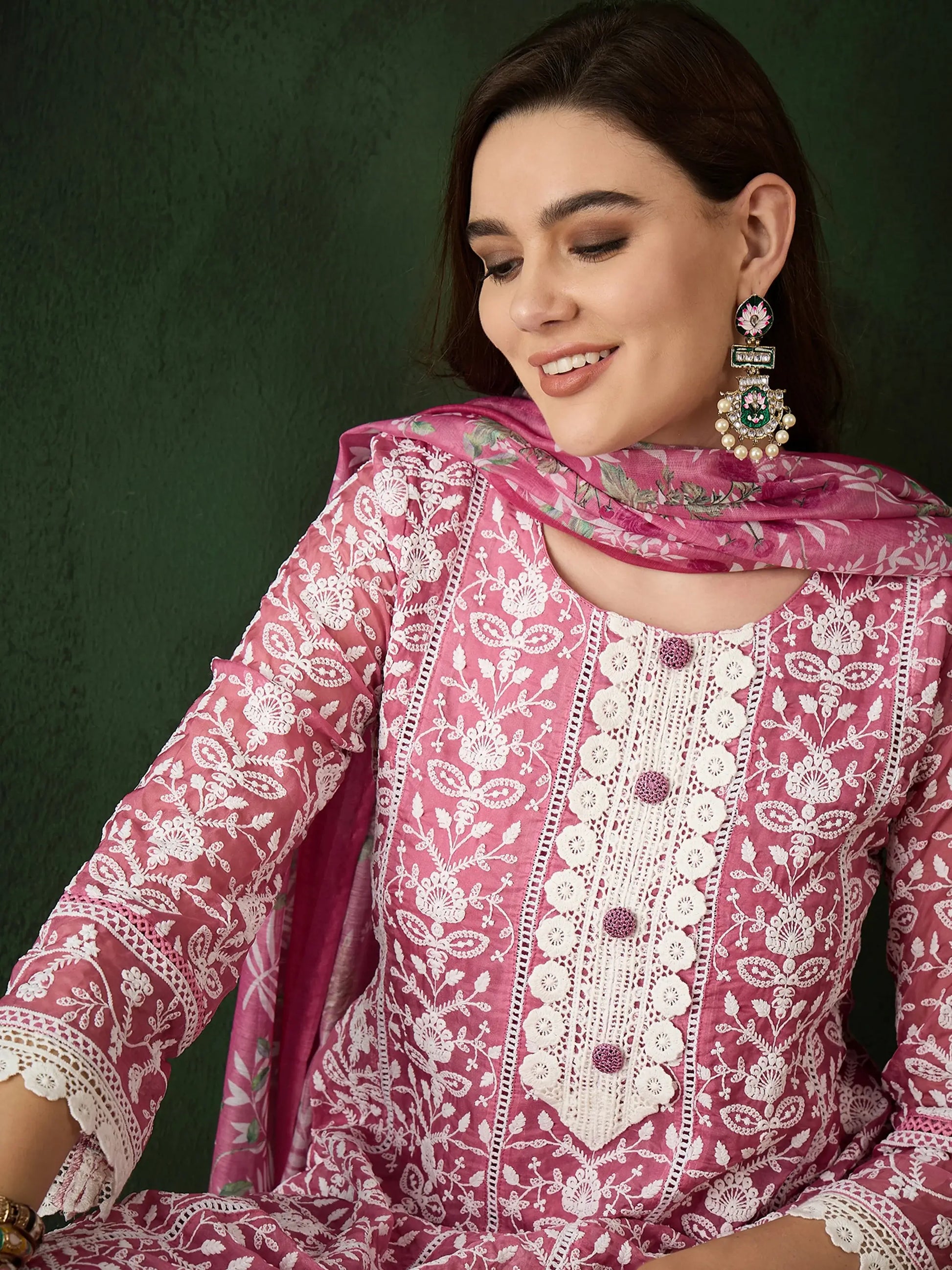Gorgeous Pink Embroidered Organza Festival Wear Pant Suit - Zeel Clothing
