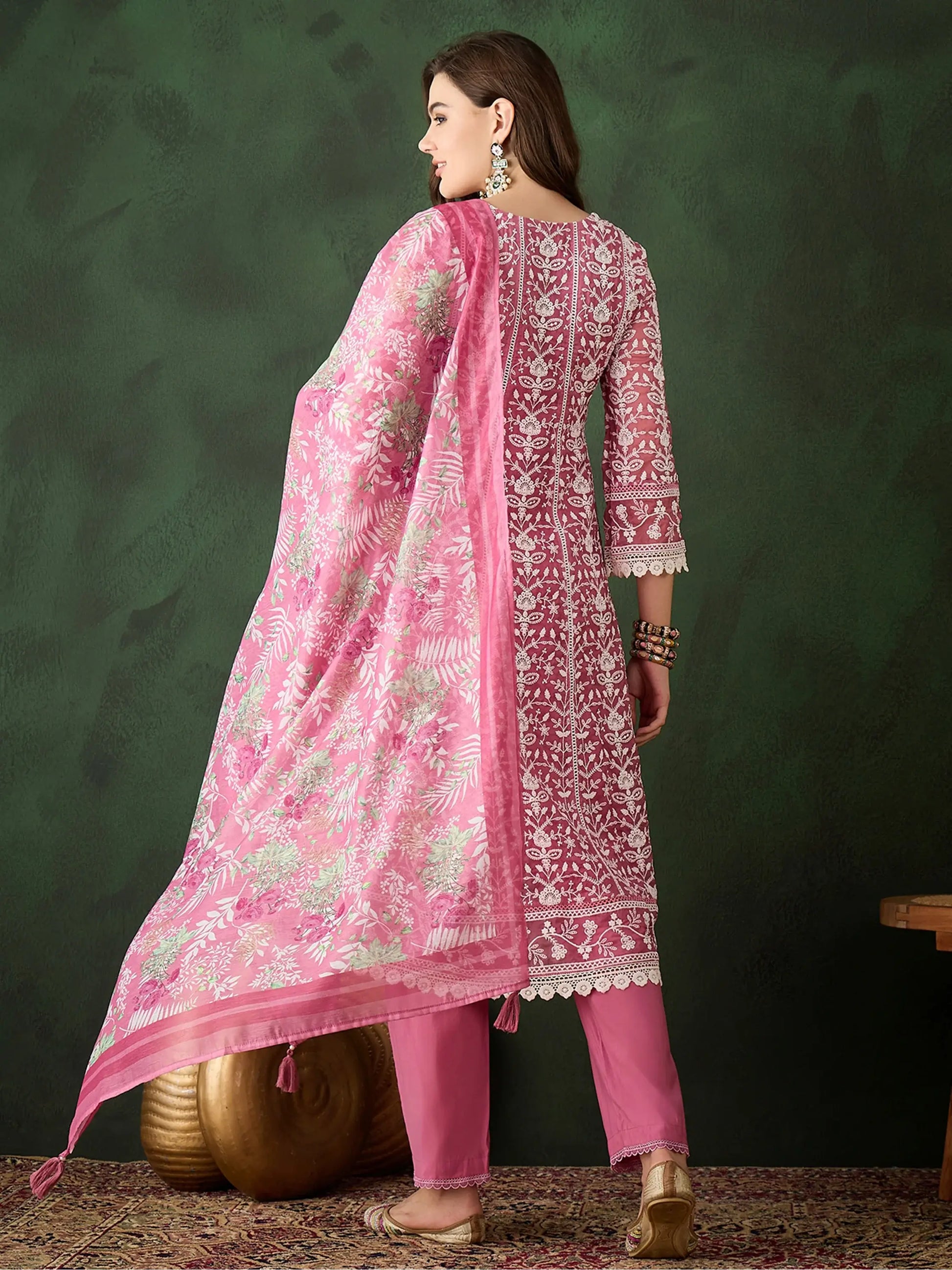 Gorgeous Pink Embroidered Organza Festival Wear Pant Suit - Zeel Clothing