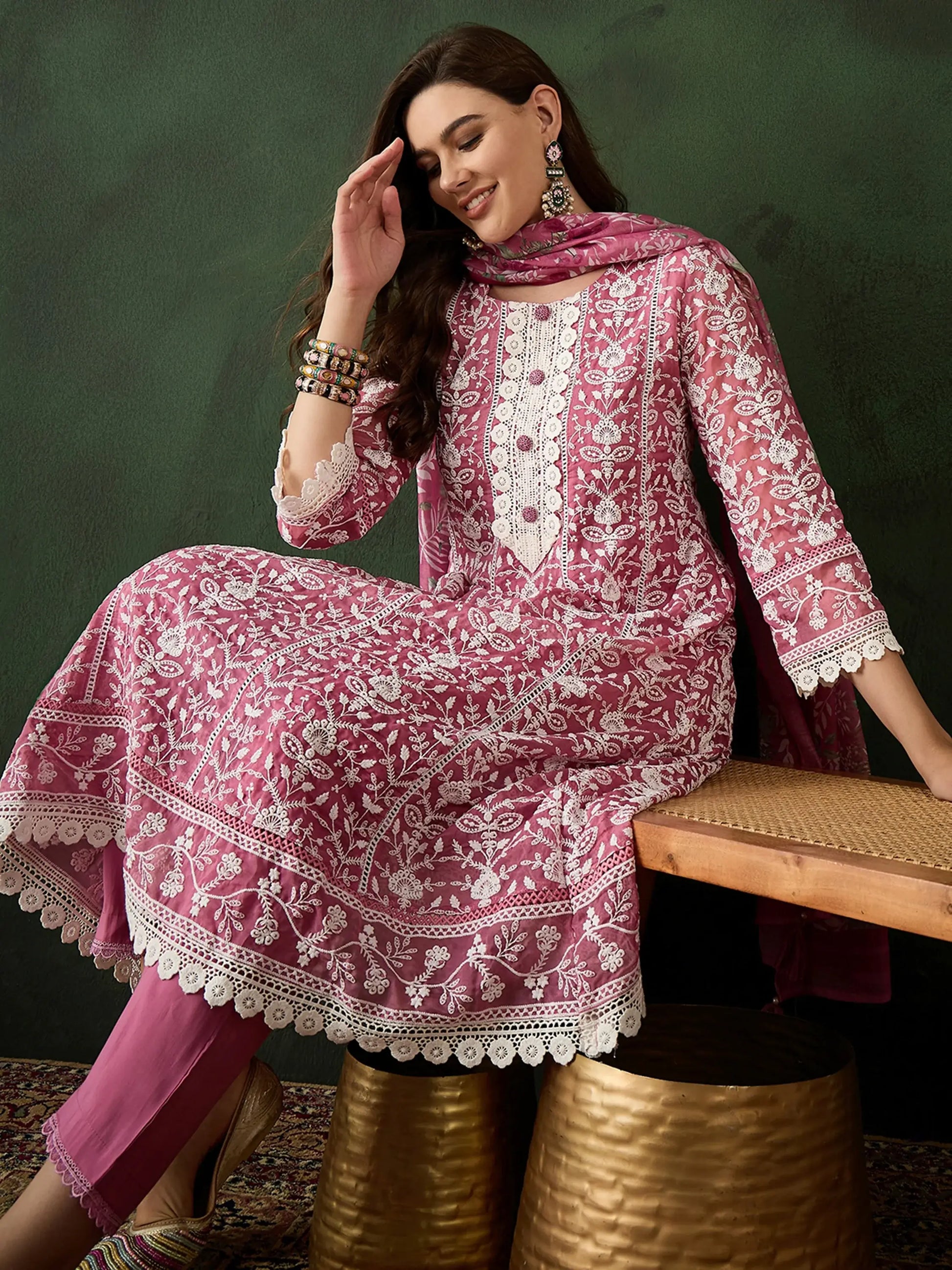 Gorgeous Pink Embroidered Organza Festival Wear Pant Suit - Zeel Clothing