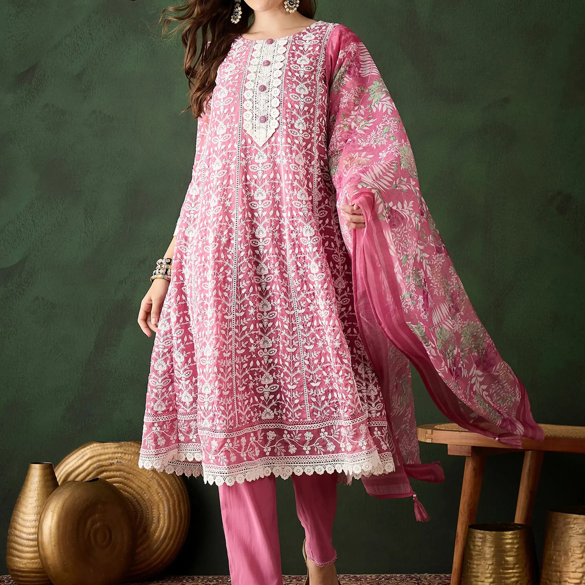 Gorgeous Pink Embroidered Organza Festival Wear Pant Suit - Zeel Clothing