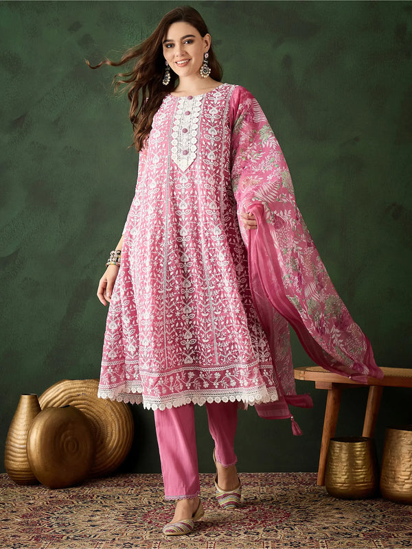 Gorgeous Pink Embroidered Organza Festival Wear Pant Suit - Zeel Clothing