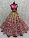 Gorgeous Pink Embroidered Velvet Bridal Lehenga Choli With Dupatta - Zeel Clothing