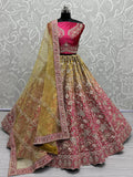 Gorgeous Pink Embroidered Velvet Bridal Lehenga Choli With Dupatta - Zeel Clothing