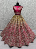 Gorgeous Pink Embroidered Velvet Bridal Lehenga Choli With Dupatta - Zeel Clothing
