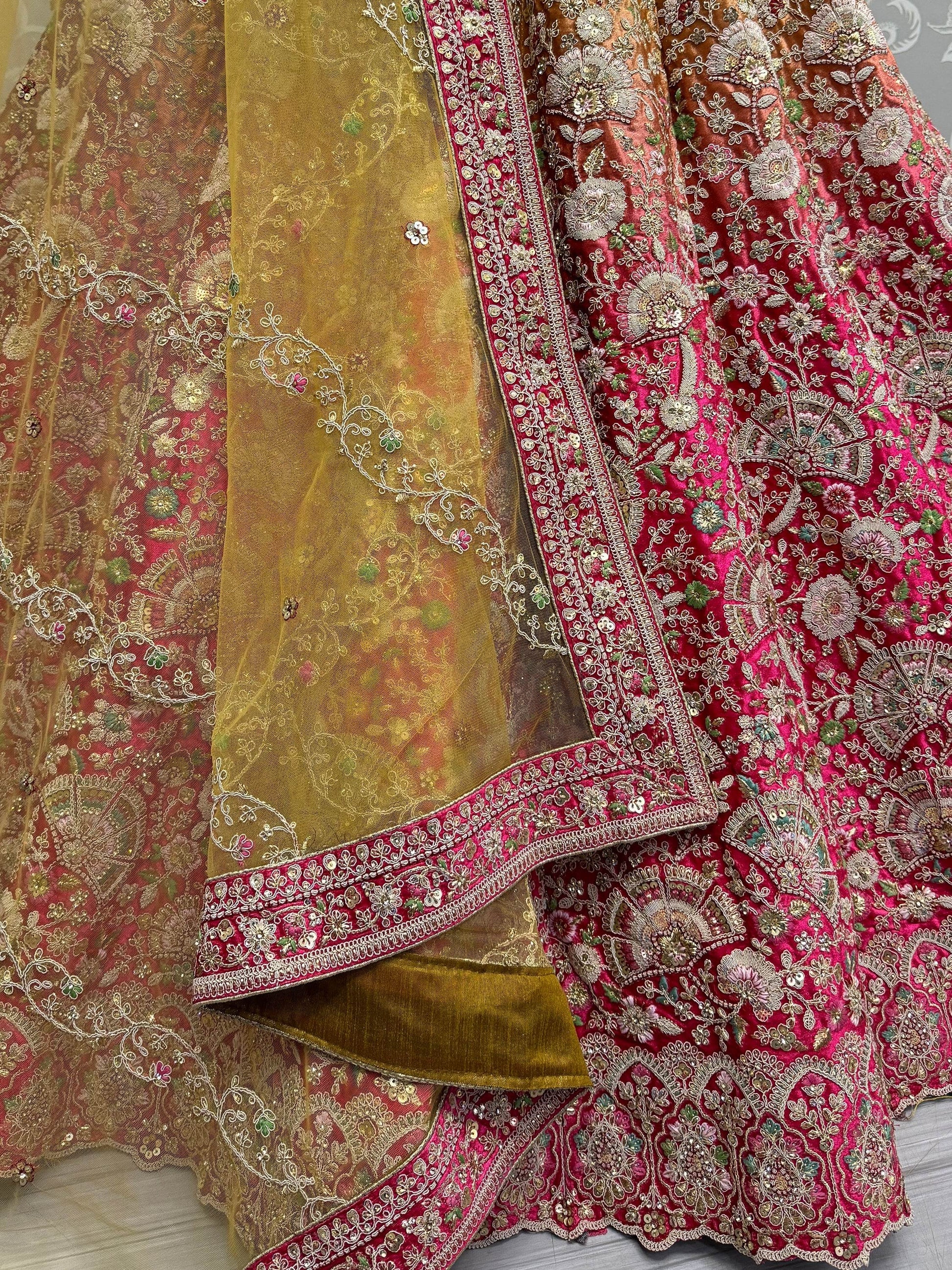 Gorgeous Pink Embroidered Velvet Bridal Lehenga Choli With Dupatta - Zeel Clothing