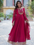 Gorgeous Pink Floral Embroidered Georgette Eid Special Gown With Dupatta - Zeel Clothing