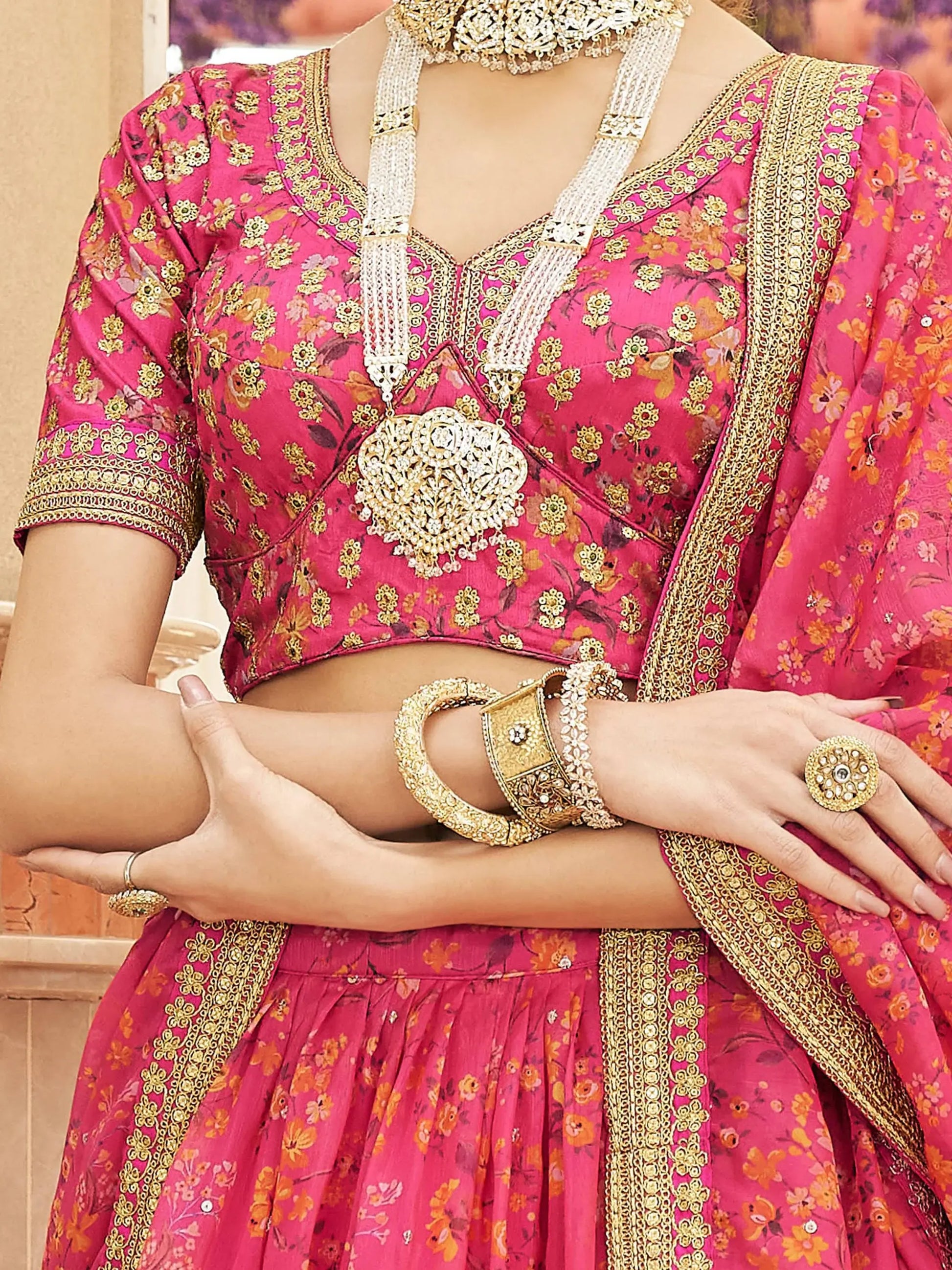 Gorgeous Pink Floral Printed Organza Traditional Lehenga Choli - Zeel Clothing