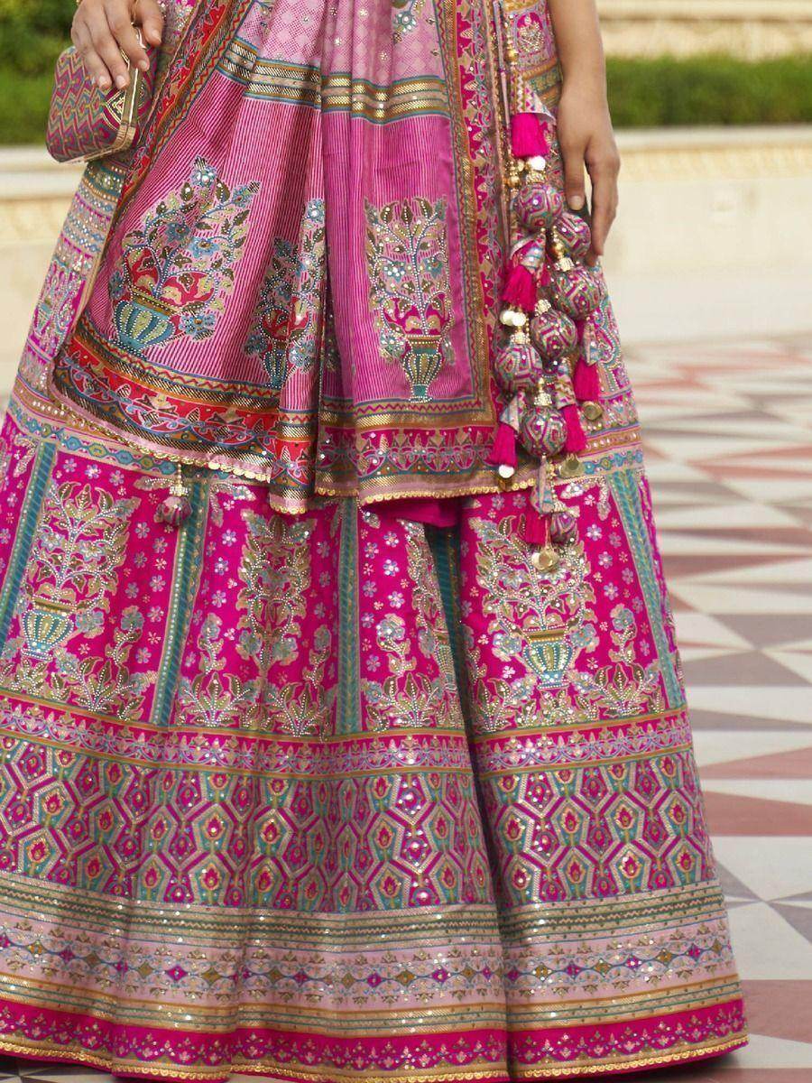 Gorgeous Pink Mirror Work Rajwadi Silk Wedding Wear Lehenga Choli - Zeel Clothing