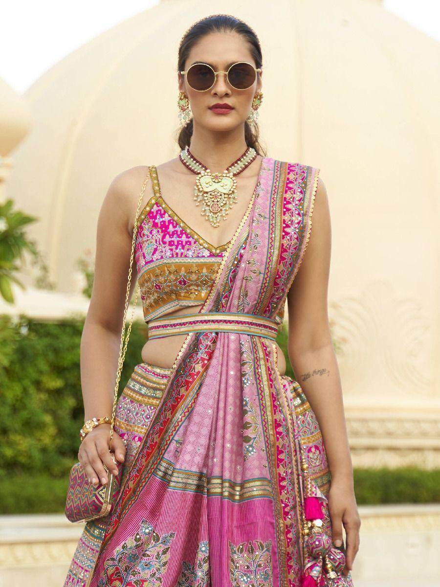 Gorgeous Pink Mirror Work Rajwadi Silk Wedding Wear Lehenga Choli - Zeel Clothing