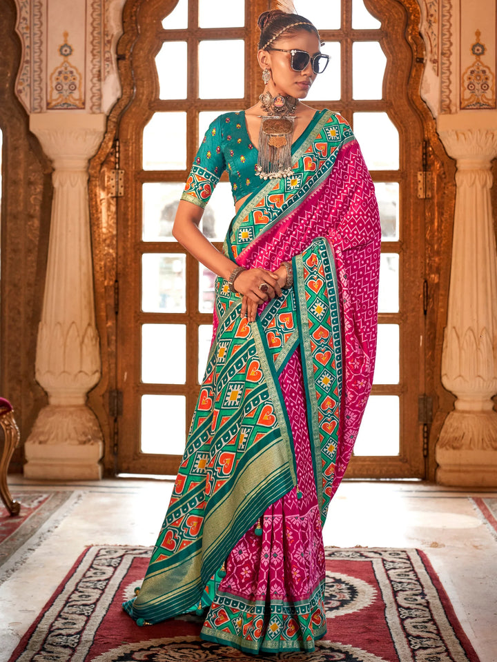 Gorgeous Pink Patola Printed Silk Event Wear Saree With Blouse - Zeel Clothing