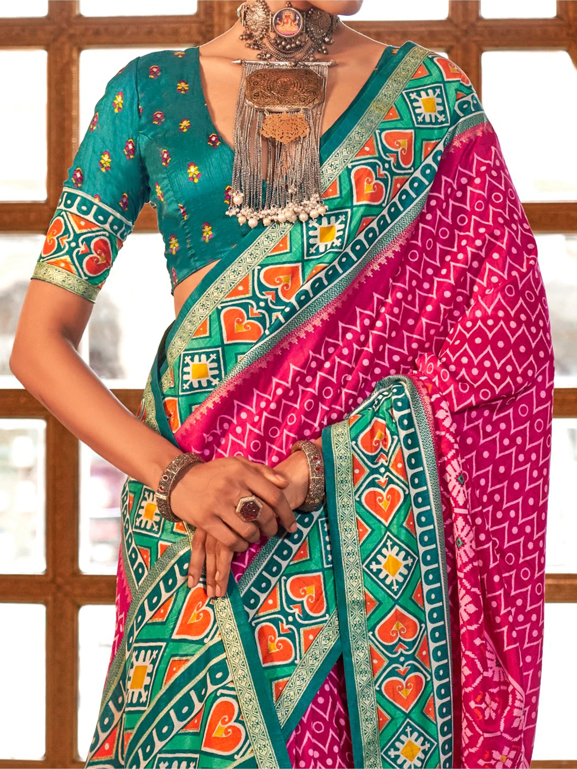Gorgeous Pink Patola Printed Silk Event Wear Saree With Blouse - Zeel Clothing