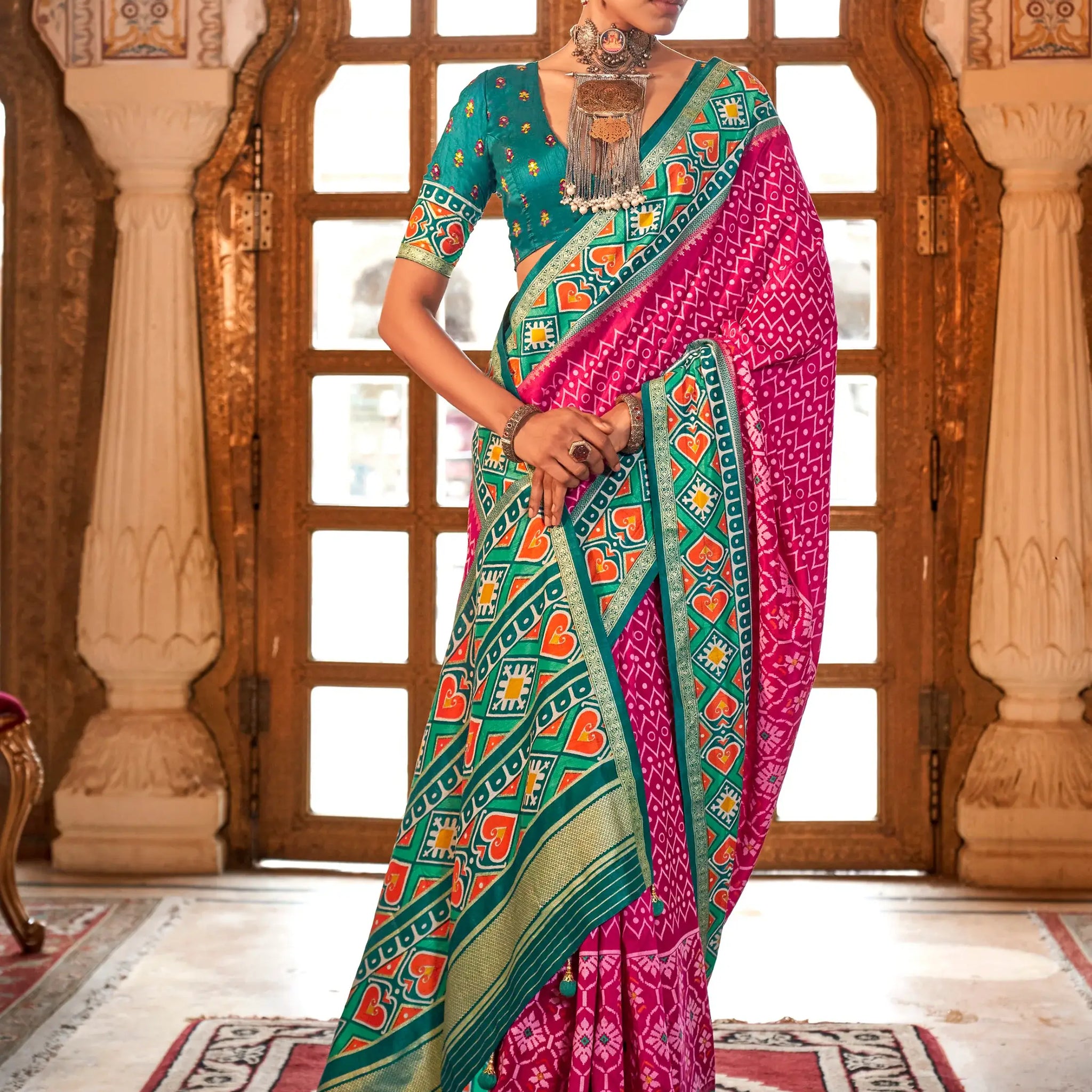 Gorgeous Pink Patola Printed Silk Event Wear Saree With Blouse - Zeel Clothing