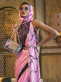 Gorgeous Pink Printed Satin Festival Wear Saree With Blouse - Zeel Clothing