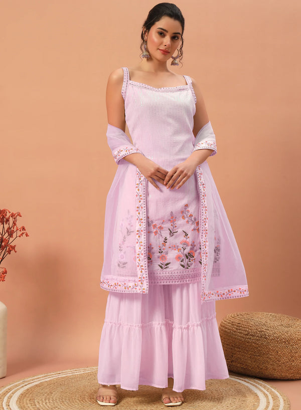 Gorgeous Pink Sequins Georgette Eid Special Sharara Suit With Dupatta - Zeel Clothing