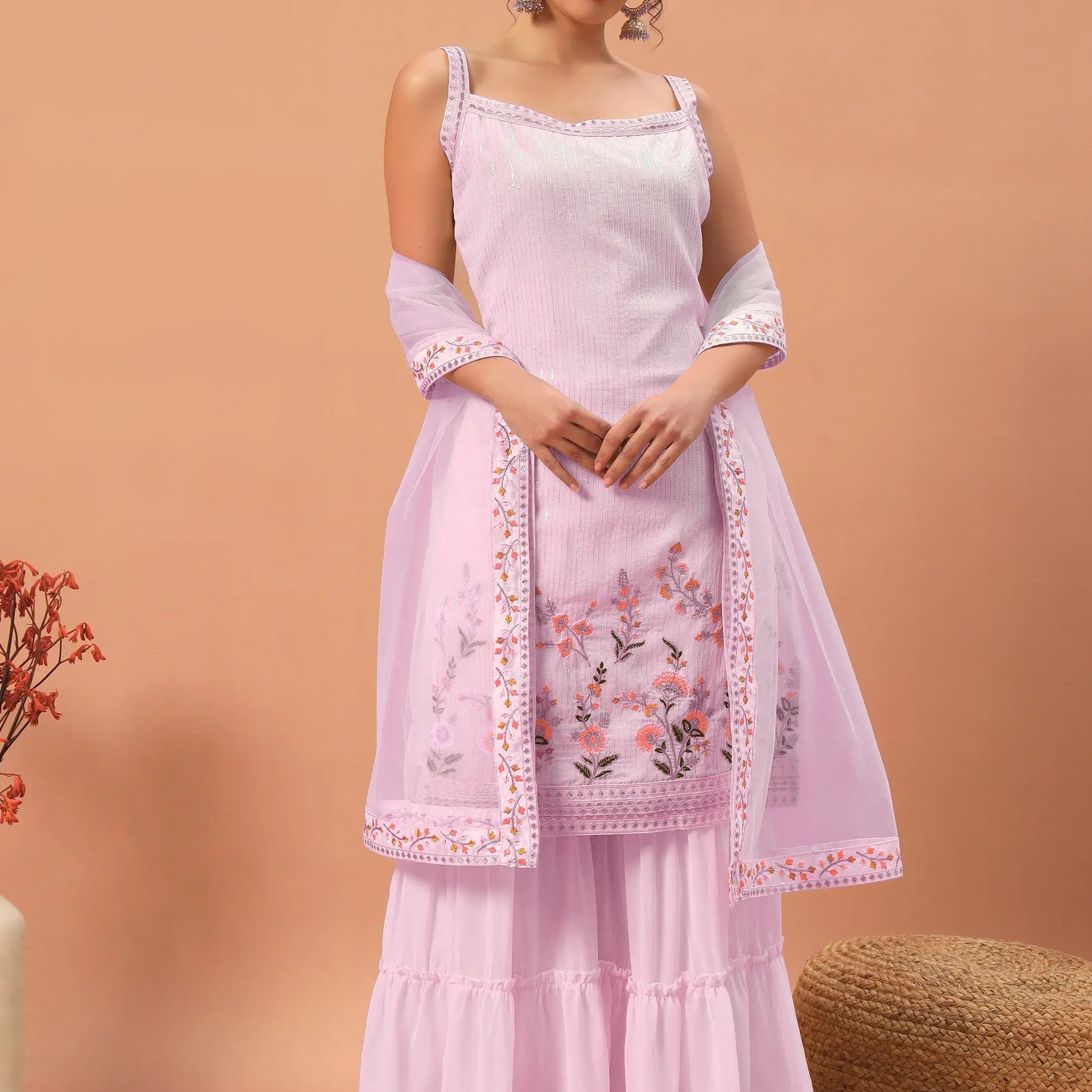 Gorgeous Pink Sequins Georgette Eid Special Sharara Suit With Dupatta - Zeel Clothing