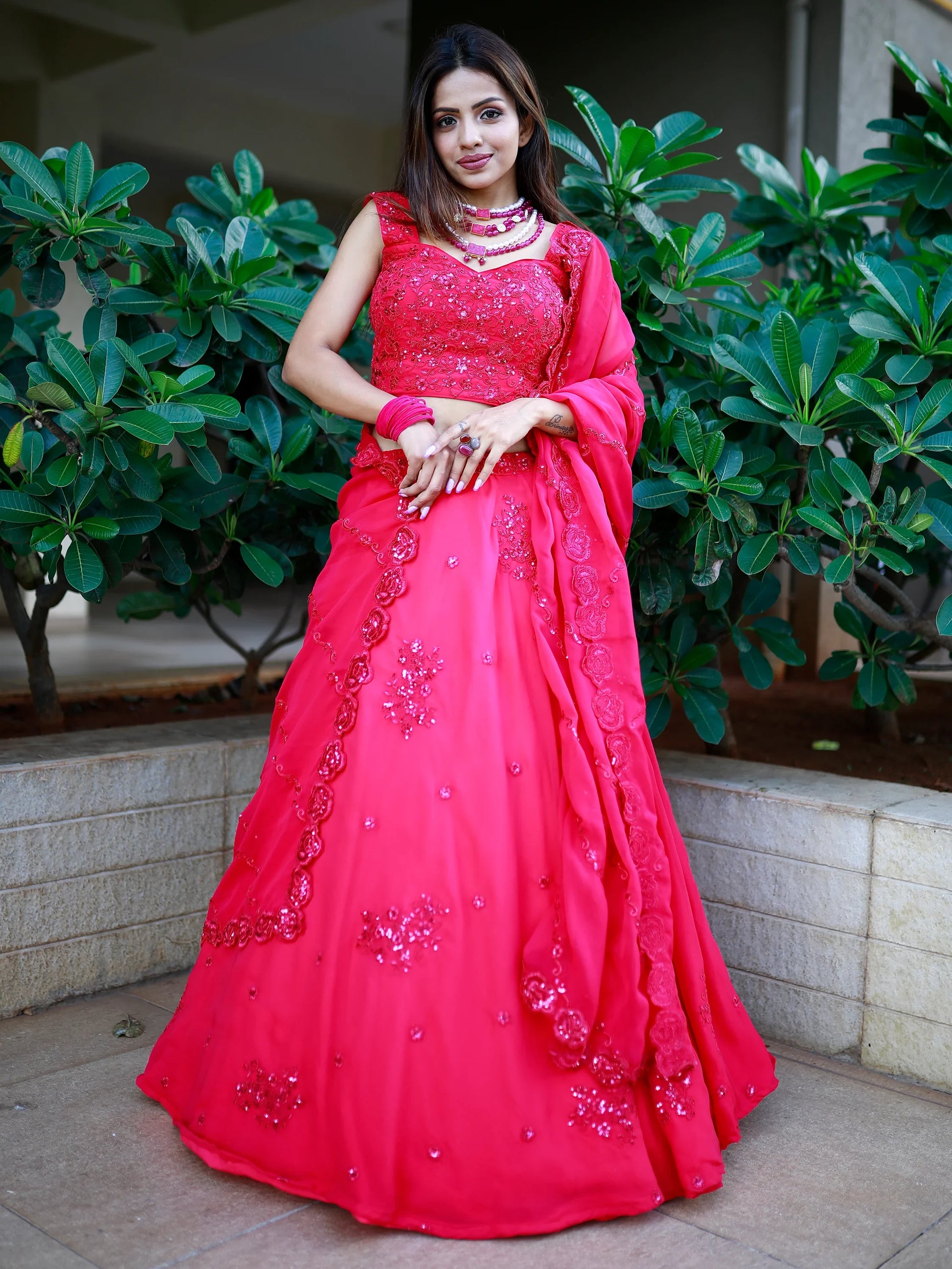 Gorgeous Pink Sequins Georgette Lehenga Choli With Dupatta - Zeel Clothing