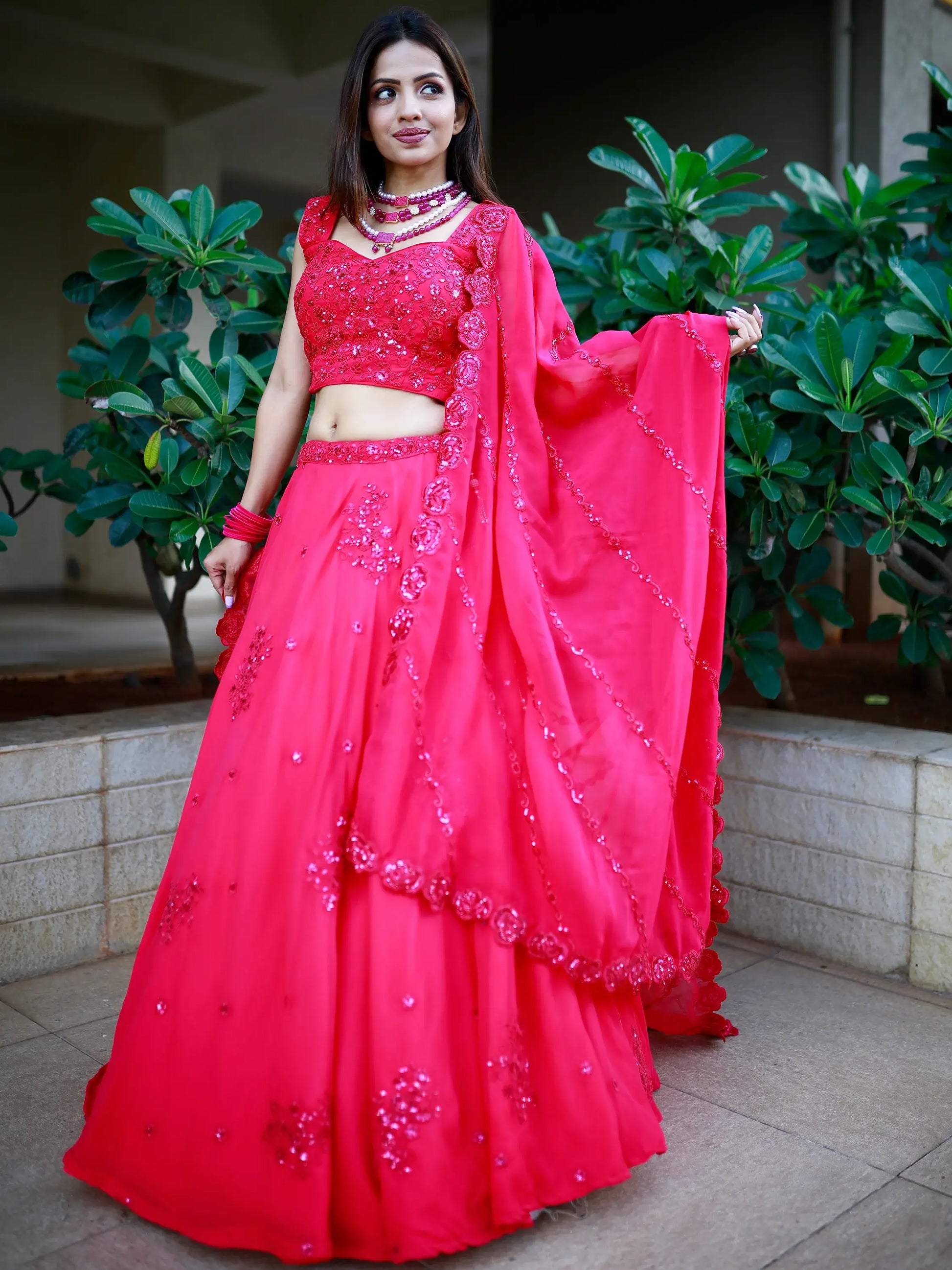 Gorgeous Pink Sequins Georgette Lehenga Choli With Dupatta - Zeel Clothing
